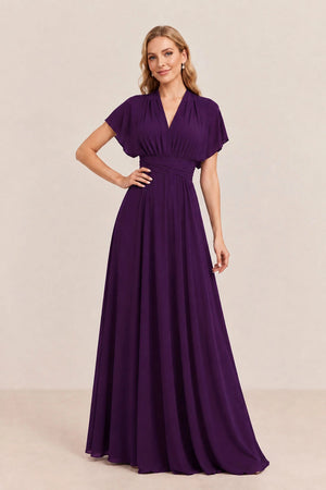 Plum Convertible Stretch Jersey A-Line Bridesmaid Dress