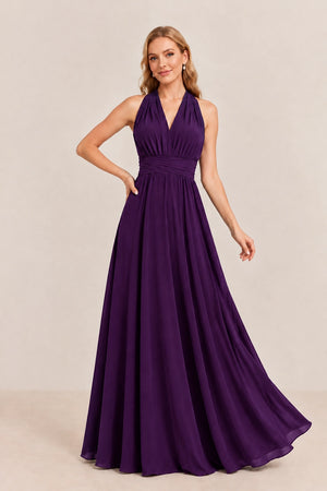 Plum Convertible Stretch Jersey A-Line Bridesmaid Dress