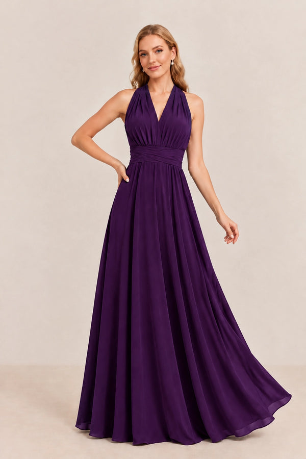 Plum Convertible Stretch Jersey A-Line Bridesmaid Dress