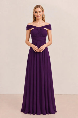 Plum Convertible Stretch Jersey A-Line Bridesmaid Dress