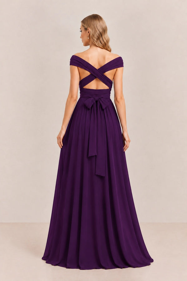 Plum Convertible Stretch Jersey A-Line Bridesmaid Dress