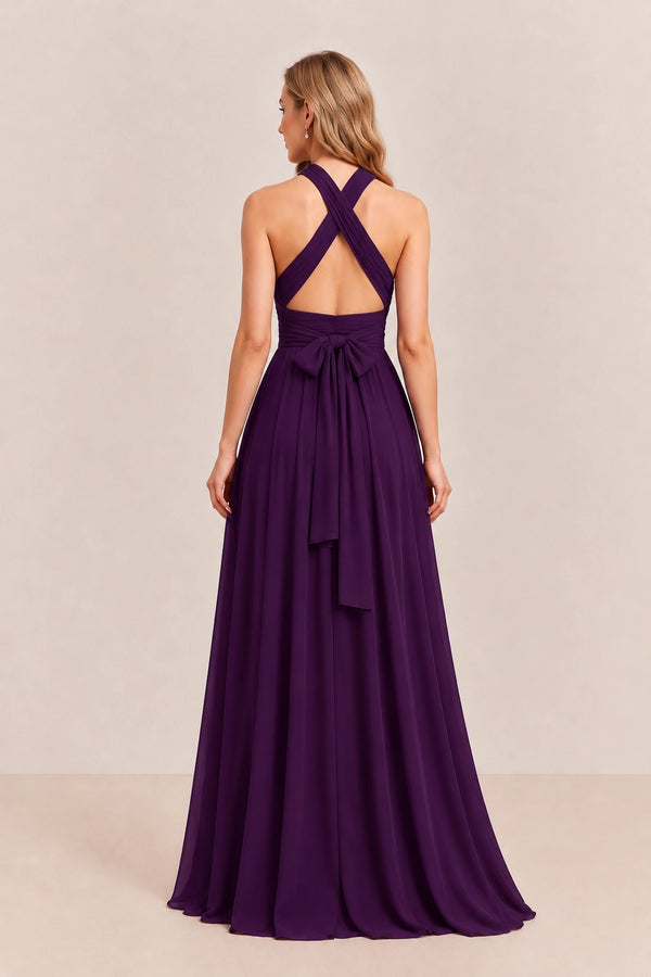 Plum Convertible Stretch Jersey A-Line Bridesmaid Dress