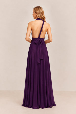 Plum Convertible Stretch Jersey A-Line Bridesmaid Dress