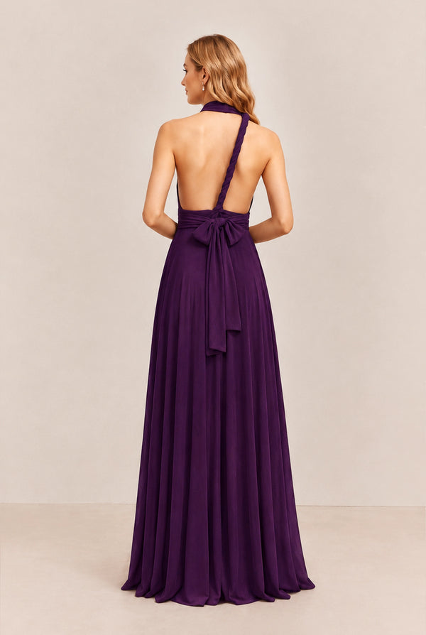 Plum Convertible Stretch Jersey A-Line Bridesmaid Dress