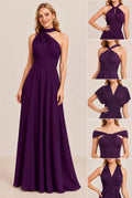 Plum Convertible Stretch Jersey A-Line Bridesmaid Dress