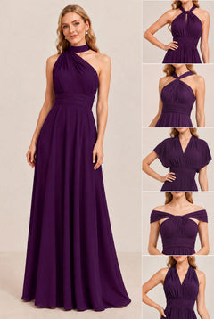 Plum Convertible Stretch Jersey A-Line Bridesmaid Dress