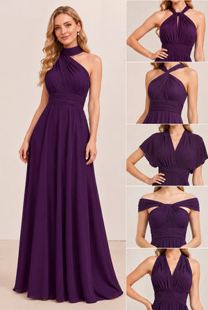 Plum Convertible Stretch Jersey A-Line Bridesmaid Dress