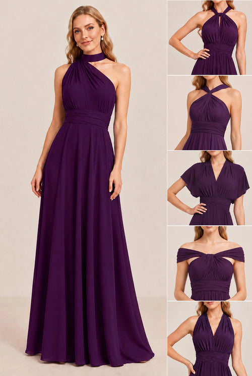Plum Convertible Stretch Jersey A-Line Bridesmaid Dress