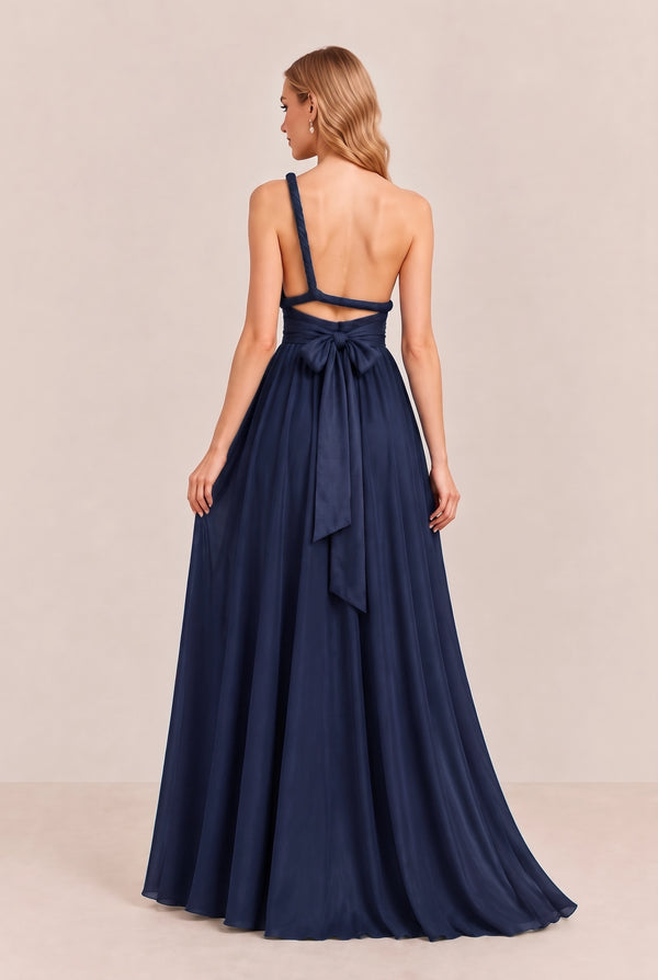 Navy Convertible Stretch Jersey A-Line Bridesmaid Dress