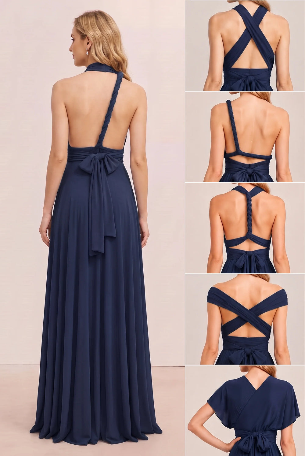 Navy Convertible Stretch Jersey A-Line Bridesmaid Dress