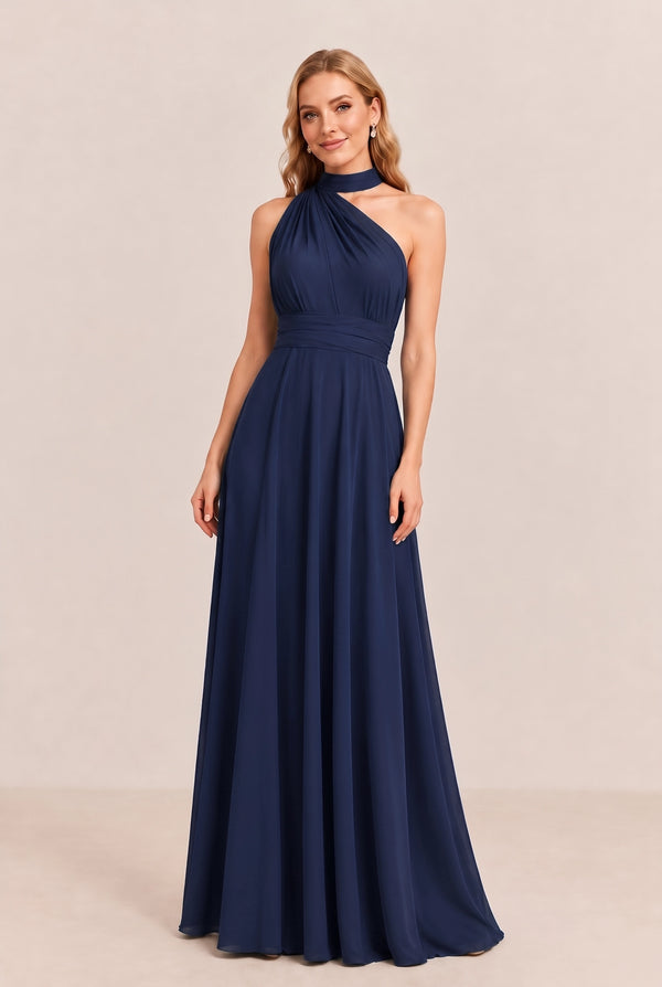 Navy Convertible Stretch Jersey A-Line Bridesmaid Dress