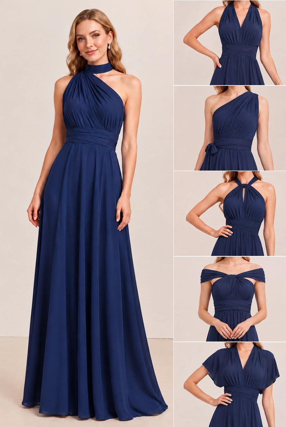 Navy Convertible Stretch Jersey A-Line Bridesmaid Dress