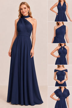 Navy Convertible Stretch Jersey A-Line Bridesmaid Dress