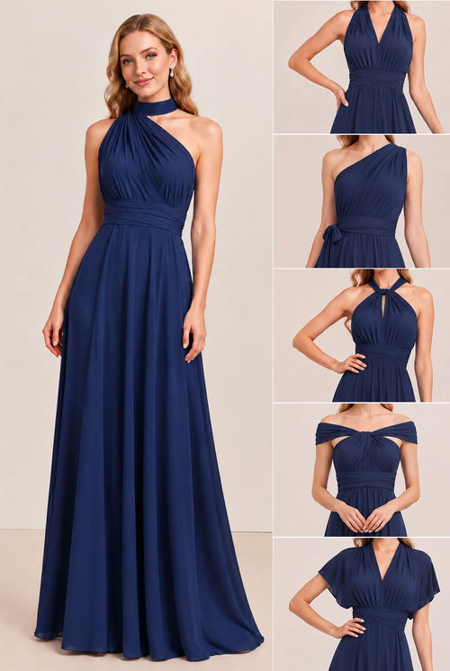 Navy Convertible Stretch Jersey A-Line Bridesmaid Dress