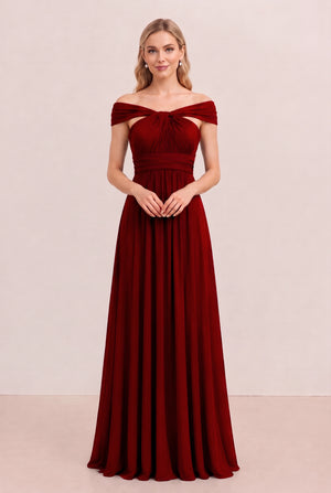 Burgundy Convertible Stretch Jersey A-Line Bridesmaid Dress