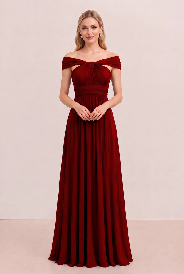 Burgundy Convertible Stretch Jersey A-Line Bridesmaid Dress