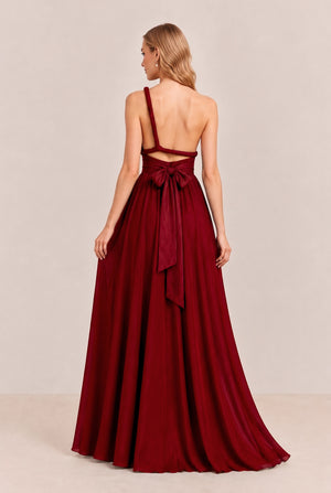 Burgundy Convertible Stretch Jersey A-Line Bridesmaid Dress