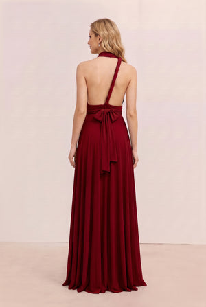 Burgundy Convertible Stretch Jersey A-Line Bridesmaid Dress