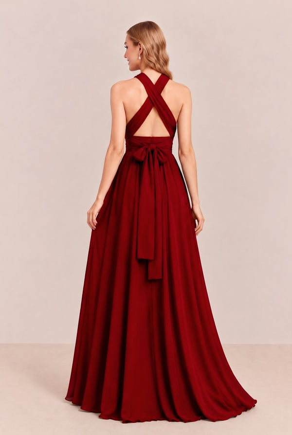 Burgundy Convertible Stretch Jersey A-Line Bridesmaid Dress