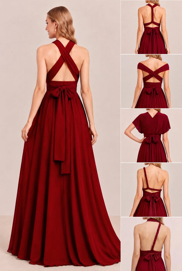 Burgundy Convertible Stretch Jersey A-Line Bridesmaid Dress
