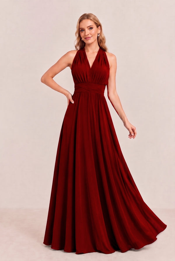 Burgundy Convertible Stretch Jersey A-Line Bridesmaid Dress