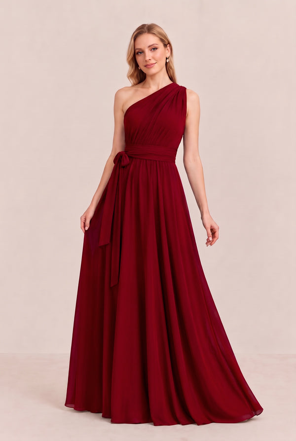Burgundy Convertible Stretch Jersey A-Line Bridesmaid Dress