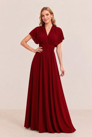 Burgundy Convertible Stretch Jersey A-Line Bridesmaid Dress