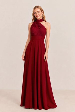 Burgundy Convertible Stretch Jersey A-Line Bridesmaid Dress