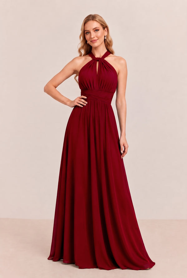 Burgundy Convertible Stretch Jersey A-Line Bridesmaid Dress