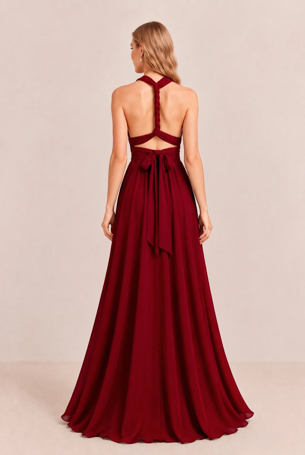 Burgundy Convertible Stretch Jersey A-Line Bridesmaid Dress