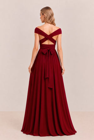 Burgundy Convertible Stretch Jersey A-Line Bridesmaid Dress