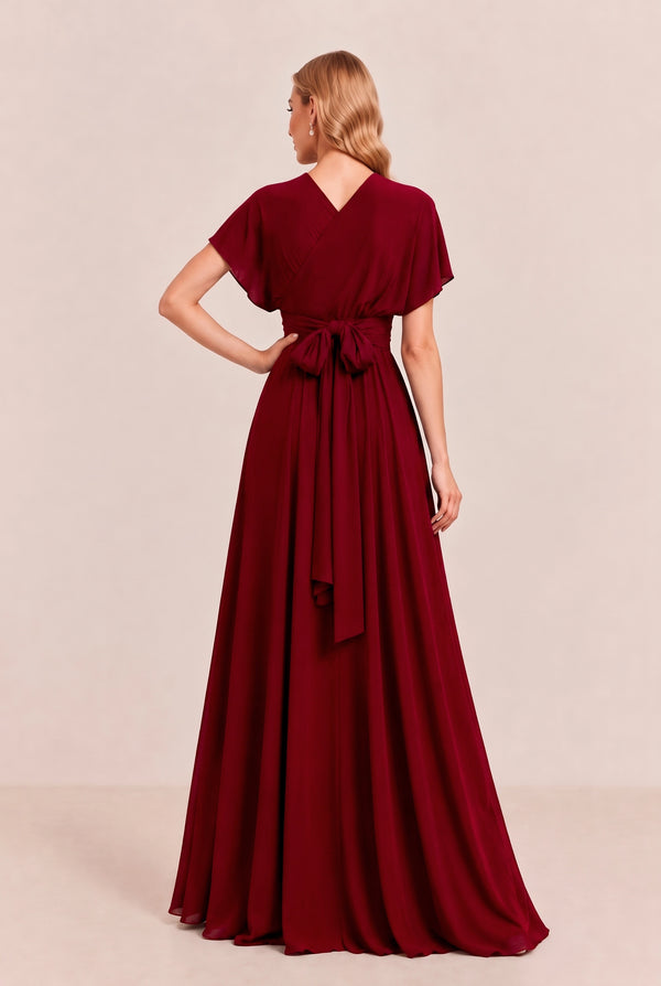 Burgundy Convertible Stretch Jersey A-Line Bridesmaid Dress