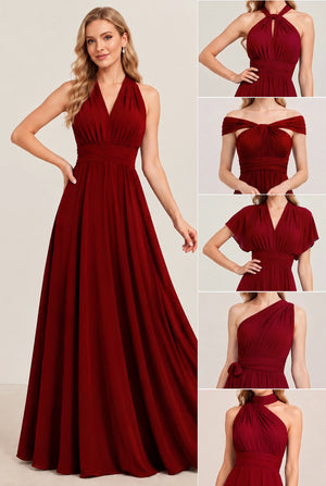 Burgundy Convertible Stretch Jersey A-Line Bridesmaid Dress