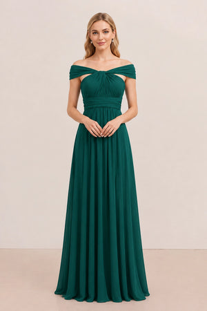 Dark Green Convertible Stretch Jersey A-Line Bridesmaid Dress