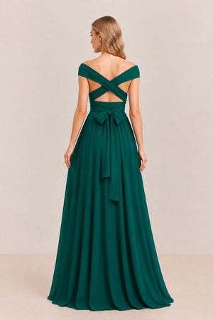 Dark Green Convertible Stretch Jersey A-Line Bridesmaid Dress