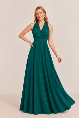 Dark Green Convertible Stretch Jersey A-Line Bridesmaid Dress
