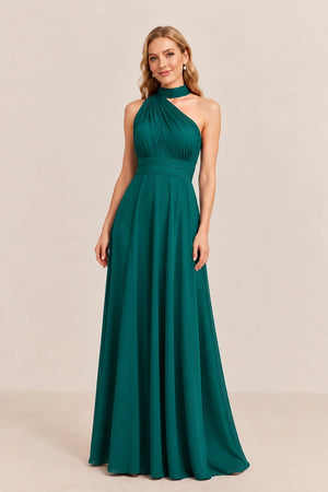 Dark Green Convertible Stretch Jersey A-Line Bridesmaid Dress