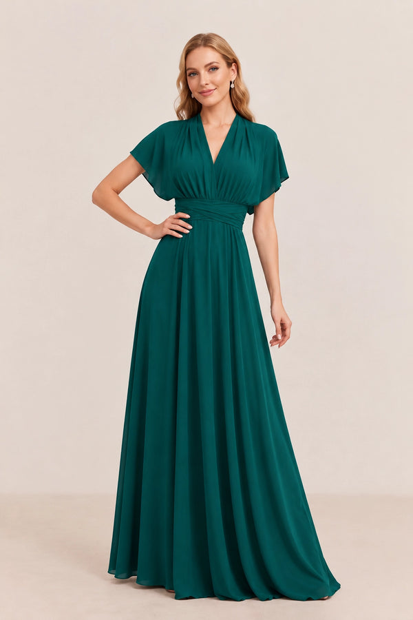 Dark Green Convertible Stretch Jersey A-Line Bridesmaid Dress
