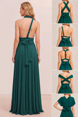 Dark Green Convertible Stretch Jersey A-Line Bridesmaid Dress