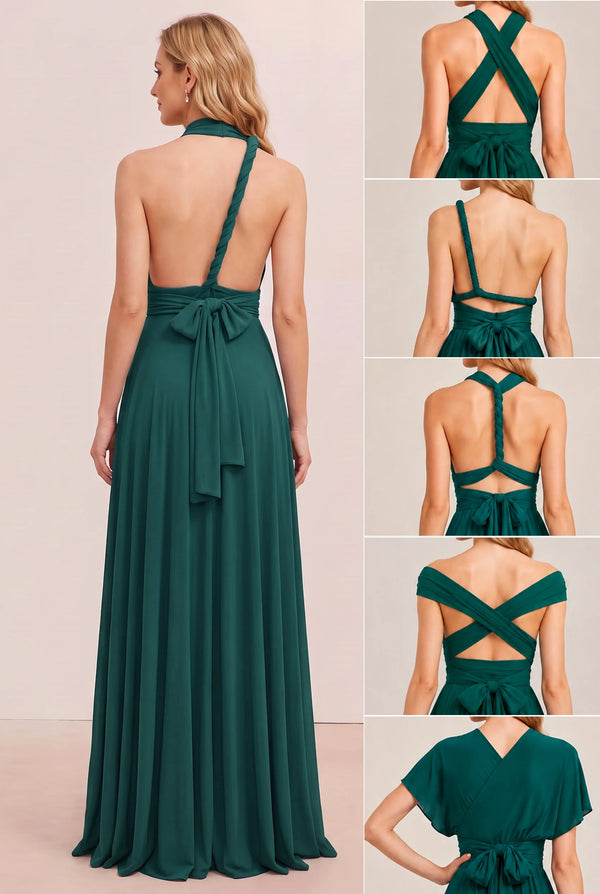 Dark Green Convertible Stretch Jersey A-Line Bridesmaid Dress