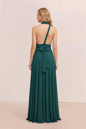 Dark Green Convertible Stretch Jersey A-Line Bridesmaid Dress