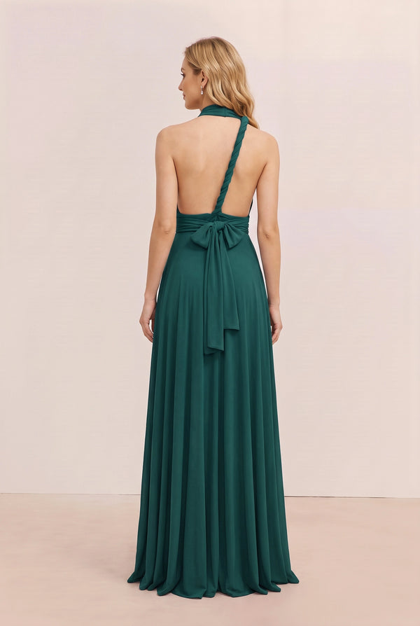 Dark Green Convertible Stretch Jersey A-Line Bridesmaid Dress