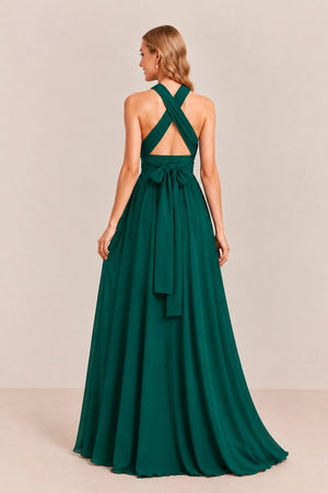 Dark Green Convertible Stretch Jersey A-Line Bridesmaid Dress