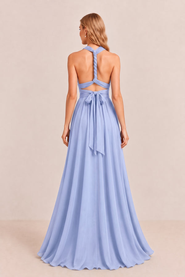 Ice Blue Convertible Stretch Jersey A-Line Bridesmaid Dress