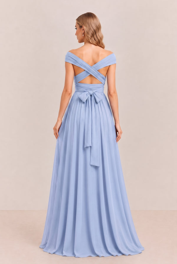 Ice Blue Convertible Stretch Jersey A-Line Bridesmaid Dress