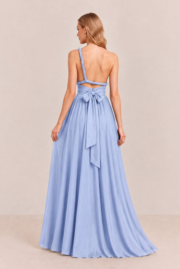 Ice Blue Convertible Stretch Jersey A-Line Bridesmaid Dress