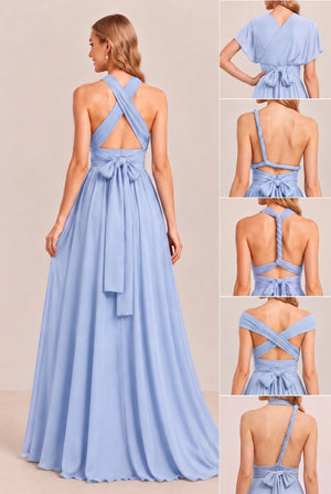 Ice Blue Convertible Stretch Jersey A-Line Bridesmaid Dress