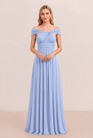 Ice Blue Convertible Stretch Jersey A-Line Bridesmaid Dress