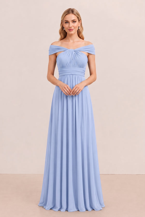 Ice Blue Convertible Stretch Jersey A-Line Bridesmaid Dress