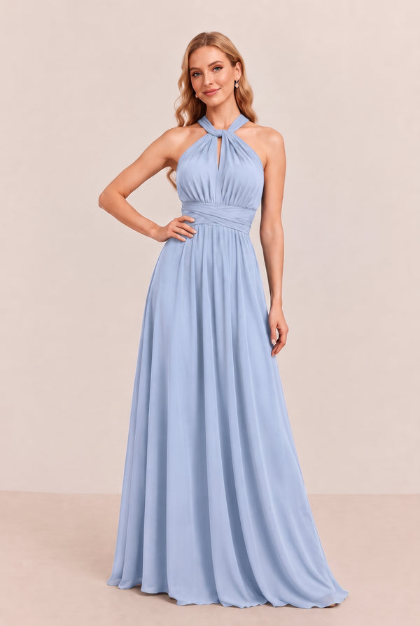 Ice Blue Convertible Stretch Jersey A-Line Bridesmaid Dress